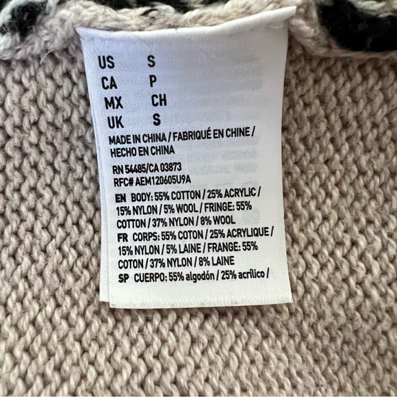 American Eagle Cardigan Womens S Beige Open Front Aztec Fringe Sweater - Picture 4 of 8
